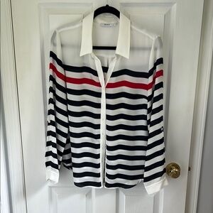 Ricki's Black and White Striped Blouse with Red Accent